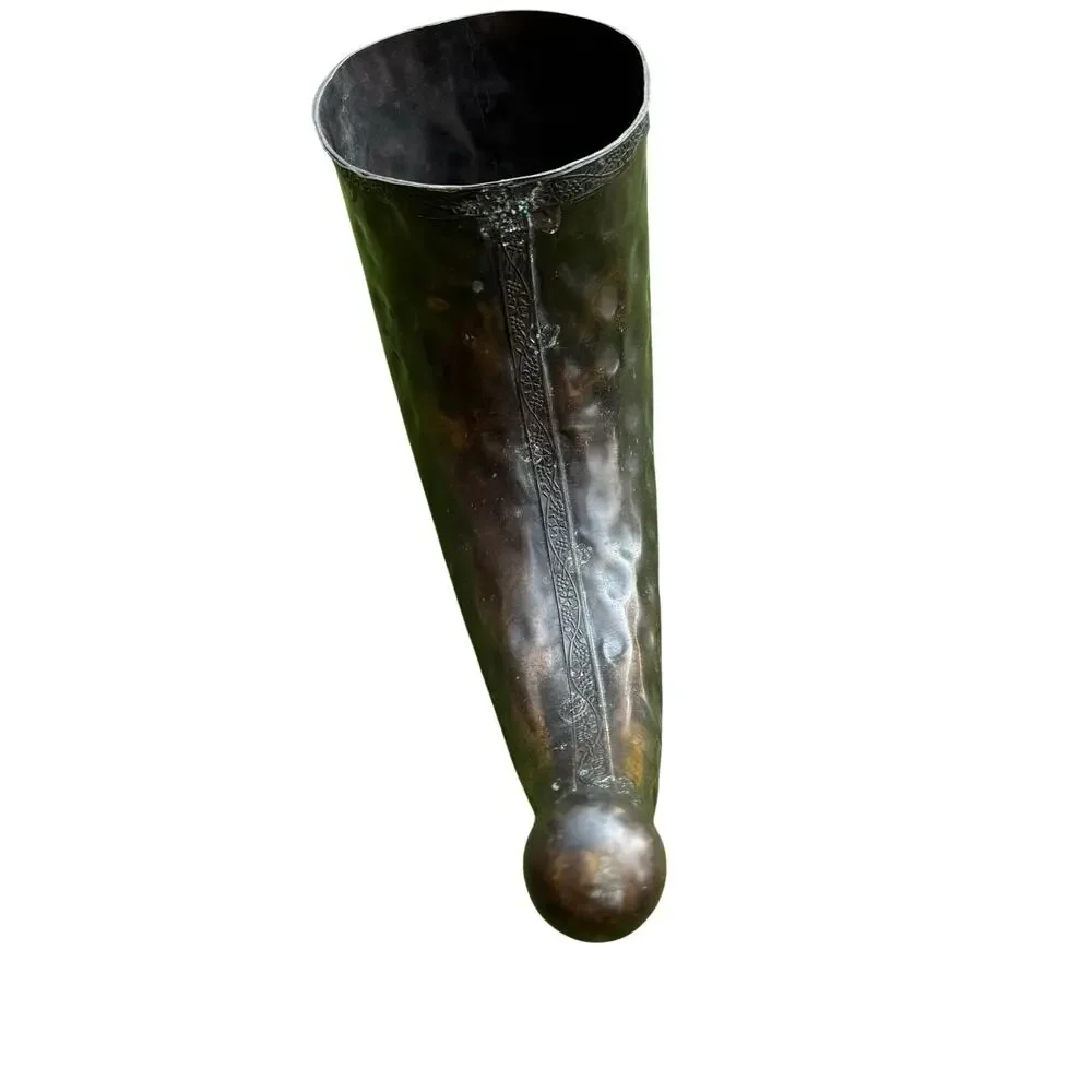 Vintage Copper Cornucopia Centerpiece Vase Grapevine Embossed Horn of Plenty